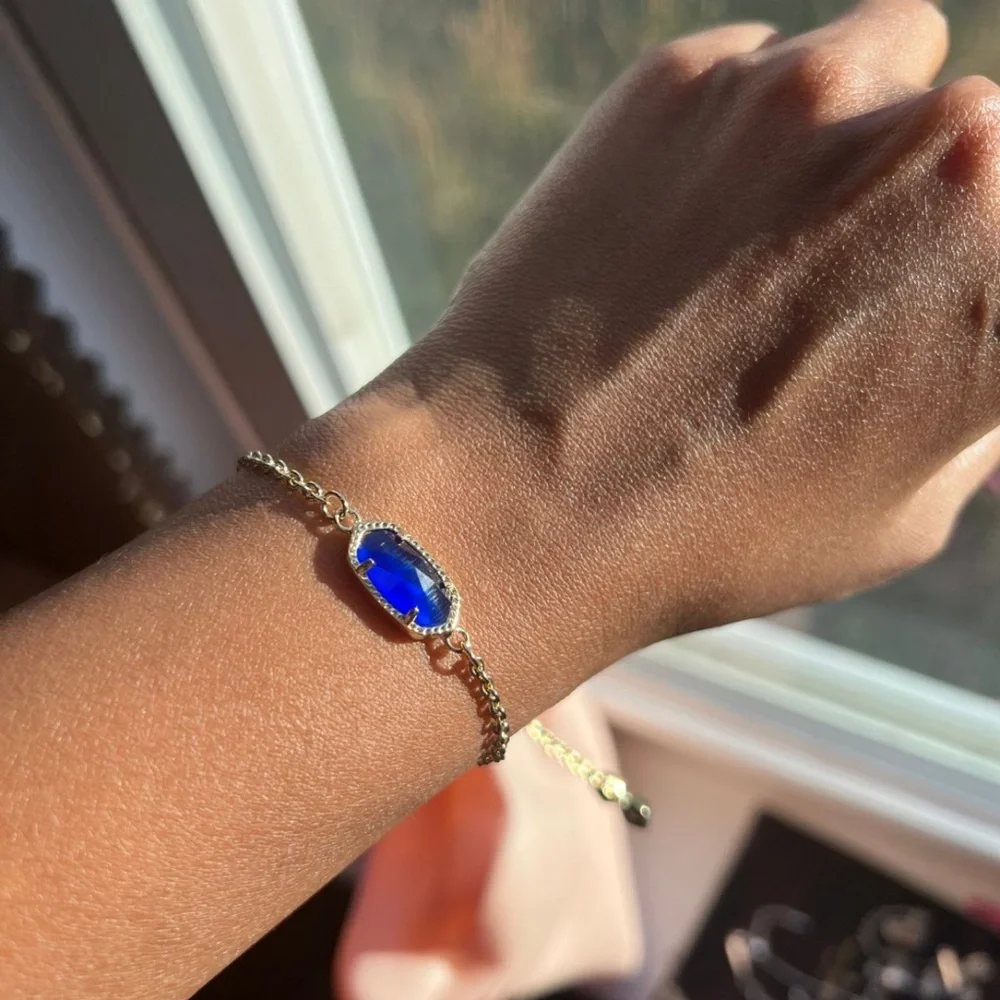 NWT Kendra Scott Elaina Gold Adjustable Chain Bracelet Cobalt Cat’s Eye